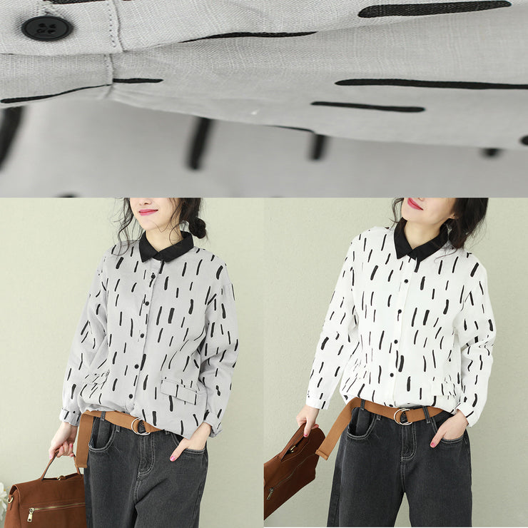 Natural gray lapel linen crane tops Fitted Photography Button Down Midi tops