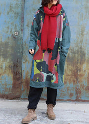 Natural green prints cotton tunics for women patchwork long hooded Dress - bagstylebliss