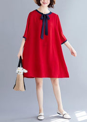 Natural half sleeve chiffon clothes For Women Fashion Neckline red A Line Dresses Summer - bagstylebliss