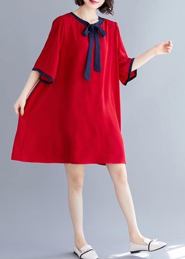 Natural half sleeve chiffon clothes For Women Fashion Neckline red A Line Dresses Summer - bagstylebliss