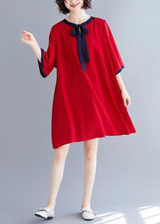 Natural half sleeve chiffon clothes For Women Fashion Neckline red A Line Dresses Summer - bagstylebliss