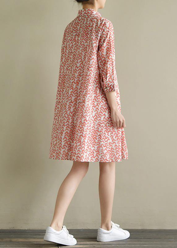 Natural half sleeve lapel Chiffon Long Shirts Work red print Dress summer - bagstylebliss