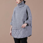 Natural high neck patchwork spring crane tops pattern gray tops - bagstylebliss