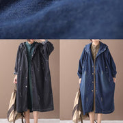 Natural hooded Hole Plus Size outfit denim blue silhouette coats - bagstylebliss