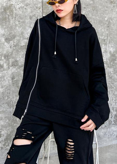 Natural hooded drawstring tunics for women Outfits black shirt - bagstylebliss