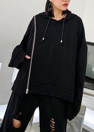 Natural hooded drawstring tunics for women Outfits black shirt - bagstylebliss