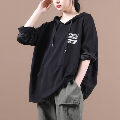 Natural hooded patchwork tops women Inspiration black Letter shirts - bagstylebliss