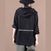 Natural hooded patchwork tops women Inspiration black Letter shirts - bagstylebliss