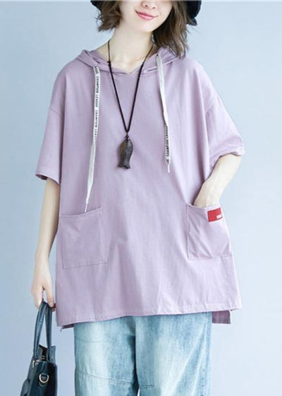 Natural hooded pockets cotton summer blouses for women Tutorials purple blouses - bagstylebliss