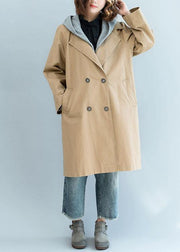 Natural khaki fine trench coat Sleeve double breast fall jackets - bagstylebliss