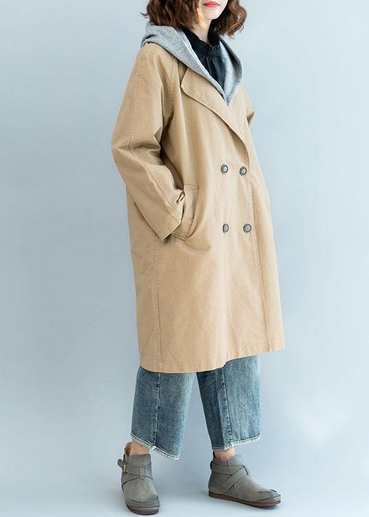 Natural khaki fine trench coat Sleeve double breast fall jackets - bagstylebliss