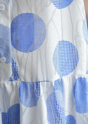 Natural lapel half sleeve Cotton quilting dresses Inspiration blue dotted Dress summer - bagstylebliss