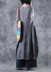 Natural linen clothes For Women Work gray Dress o neck - bagstylebliss