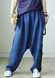 Natural linen crane Korea Casual Personality Vertical Grain Loose Jumpsuit - bagstylebliss