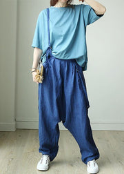 Natural linen crane Korea Casual Personality Vertical Grain Loose Jumpsuit - bagstylebliss