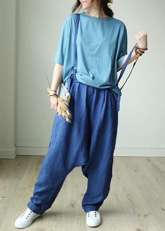 Natural linen crane Korea Casual Personality Vertical Grain Loose Jumpsuit - bagstylebliss