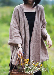 Natural linen top silhouette plus size Casual Pure Color Lacing Long Sleeve Coat - bagstylebliss