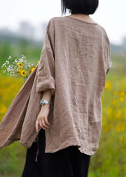 Natural linen top silhouette plus size Casual Pure Color Lacing Long Sleeve Coat - bagstylebliss