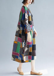 Natural multicolor linen Wardrobes o neck pockets long Dress - bagstylebliss