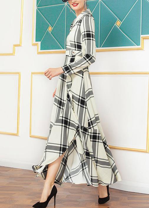 Natural nude plaid  Cotton quilting clothes asymmetric hem Dresses winter Dress - bagstylebliss