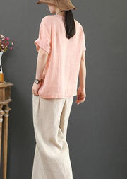 Natural o neck Button Down linen tunic pattern Inspiration pink tops - bagstylebliss