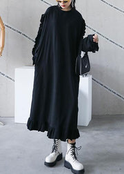 Natural o neck Ruffles quilting dresses Work black Maxi Dresses - bagstylebliss