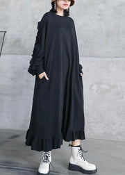 Natural o neck Ruffles quilting dresses Work black Maxi Dresses - bagstylebliss
