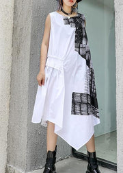 Natural o neck asymmetric Cotton white Dress summer - bagstylebliss