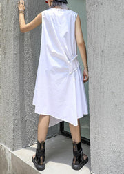 Natural o neck asymmetric Cotton white Dress summer - bagstylebliss