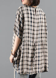 Natural o neck drawstring summer tunics for women Shape black plaid top - bagstylebliss