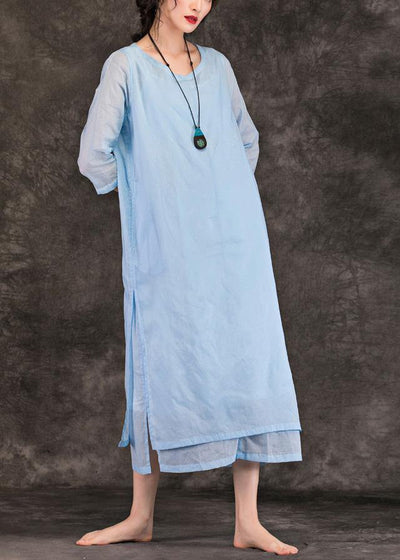 Natural o neck half sleeve cotton Tunics Work light blue Traveling Dress summer - bagstylebliss