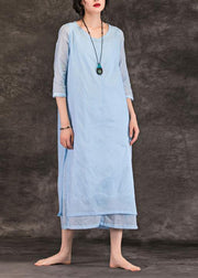 Natural o neck half sleeve cotton Tunics Work light blue Traveling Dress summer - bagstylebliss