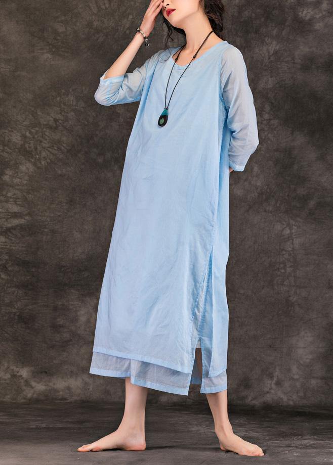 Natural o neck half sleeve cotton Tunics Work light blue Traveling Dress summer - bagstylebliss