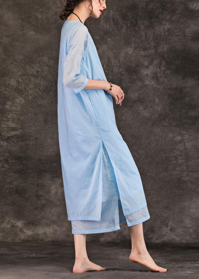 Natural o neck half sleeve cotton Tunics Work light blue Traveling Dress summer - bagstylebliss