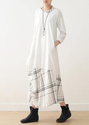 Natural o neck patchwork cotton outfit pattern white long Dress - bagstylebliss