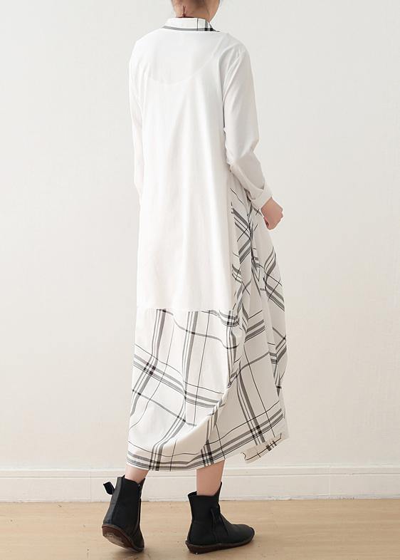 Natural o neck patchwork cotton outfit pattern white long Dress - bagstylebliss