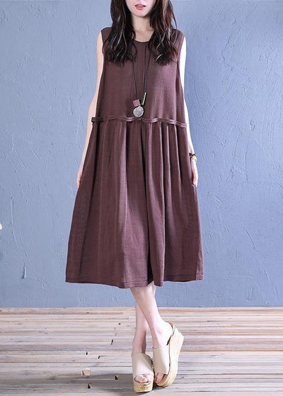 Natural o neck patchwork linen summer dresses Christmas Gifts chocolate Dress - bagstylebliss