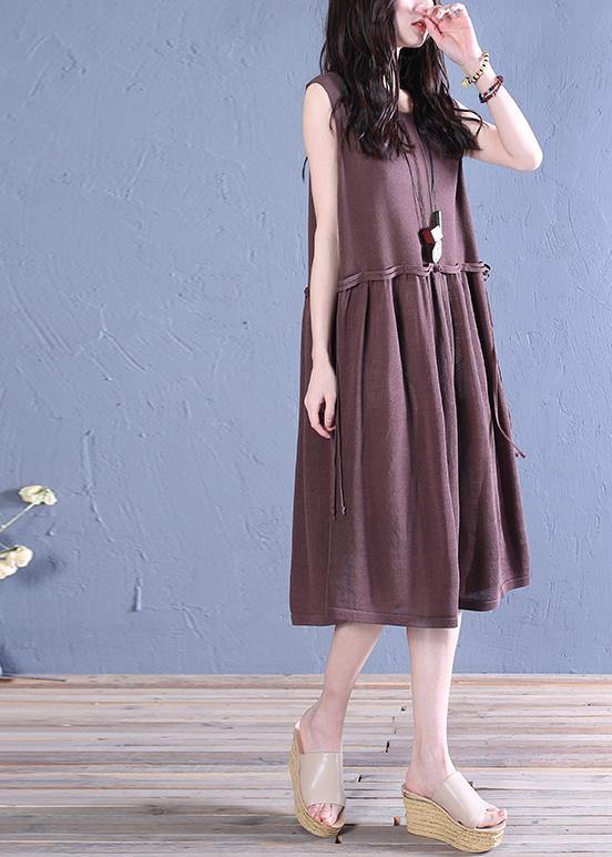 Natural o neck patchwork linen summer dresses Christmas Gifts chocolate Dress - bagstylebliss