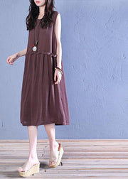 Natural o neck patchwork linen summer dresses Christmas Gifts chocolate Dress - bagstylebliss