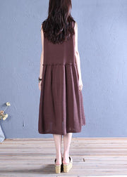 Natural o neck patchwork linen summer dresses Christmas Gifts chocolate Dress - bagstylebliss