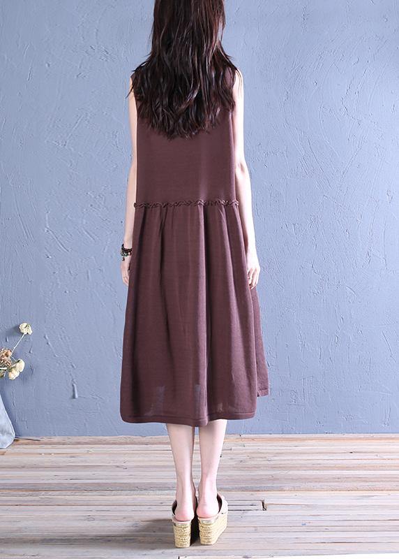 Natural o neck patchwork linen summer dresses Christmas Gifts chocolate Dress - bagstylebliss