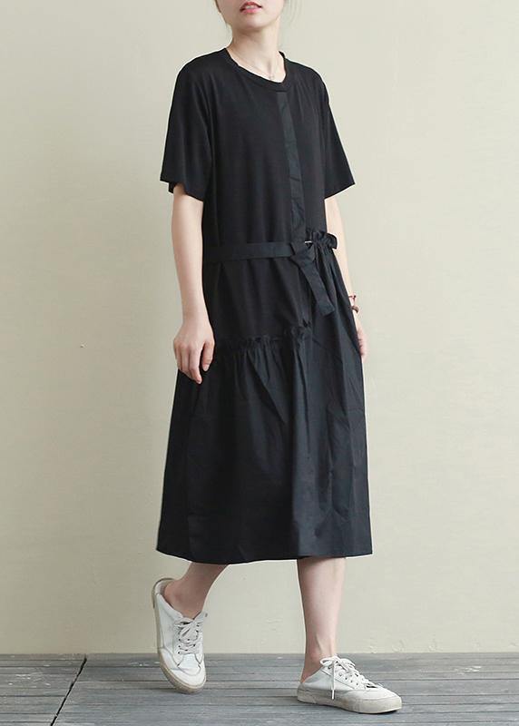 Natural o neck patchwork summer top Outfits black long Dress - bagstylebliss