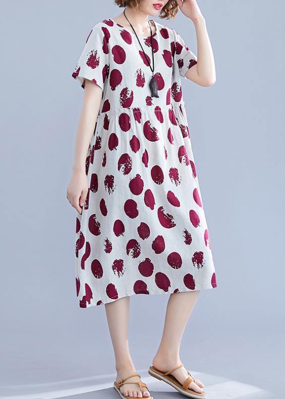 Natural o neck short sleeve Cotton quilting clothes Shape red dotted Dresses - bagstylebliss