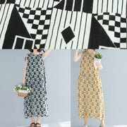 Natural o neck sleeveless cotton summer clothes Women yellow Geometric Kaftan Dresses - bagstylebliss