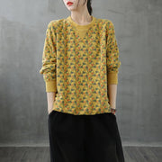 Natural o neck top Cotton yellow Plant printing shirt - bagstylebliss