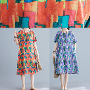 Natural orange print Cotton Wardrobes o neck pockets shift summer Dress - bagstylebliss