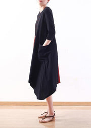 Natural patchwork cotton dresses Wardrobes black bracelet sleeved Plus Size Dress summer - bagstylebliss