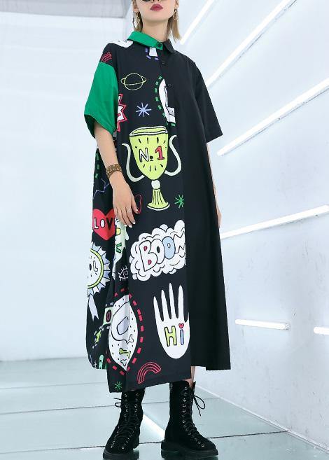 Natural prints cotton clothes Sewing black patchwork long Dress summer - bagstylebliss