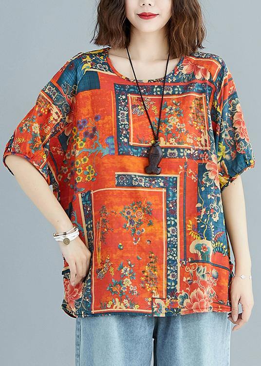 Natural prints cotton tunic pattern o neck short sleeve linen daily summer blouse - bagstylebliss