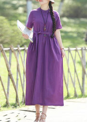Natural purple linen Soft Surroundings fine Inspiration short sleeve loose summer Dress - bagstylebliss